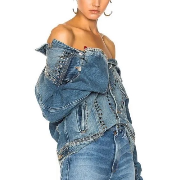 Frame Distressed Studded Oversized Denim Jacket. Size Medium - Picture 4 of 12